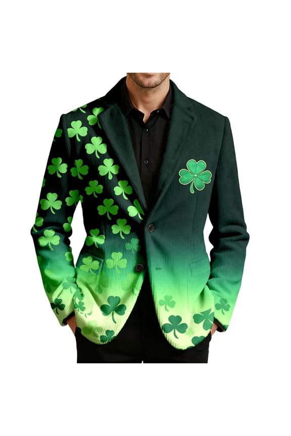 St. Patrick'S Day Saint Patrick'S Day Print Corduroy Jacket For Holiday Celebration Casual Party Wear Slim Fit