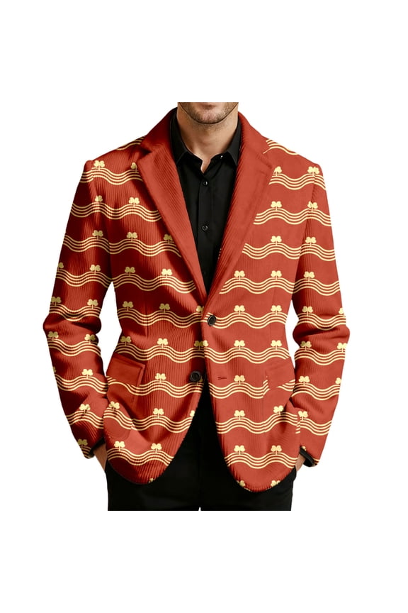 St. Patrick'S Day Saint Patrick'S Day Print Corduroy Jacket For Holiday Celebration Casual Party Wear Slim Fit