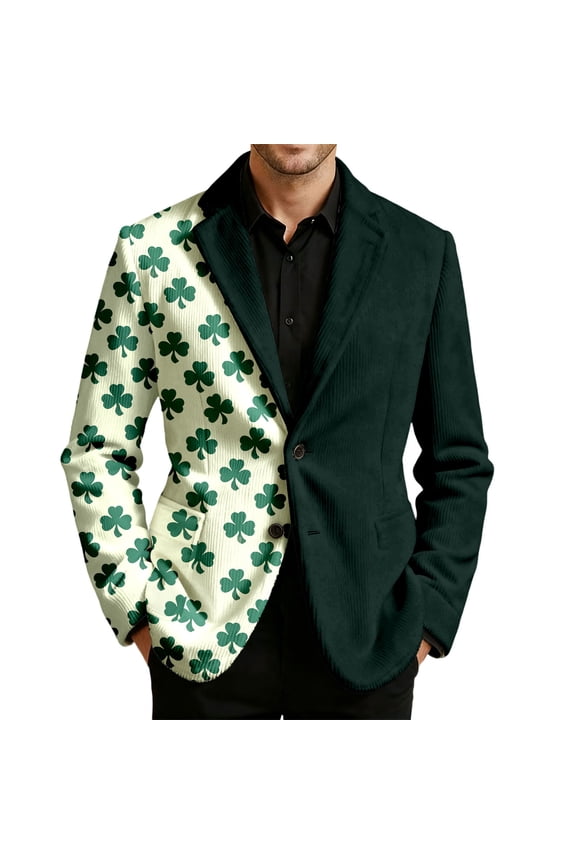 St. Patrick'S Day Saint Patrick'S Day Print Corduroy Jacket For Men Festive Celebration Casual Wear Slim Fit
