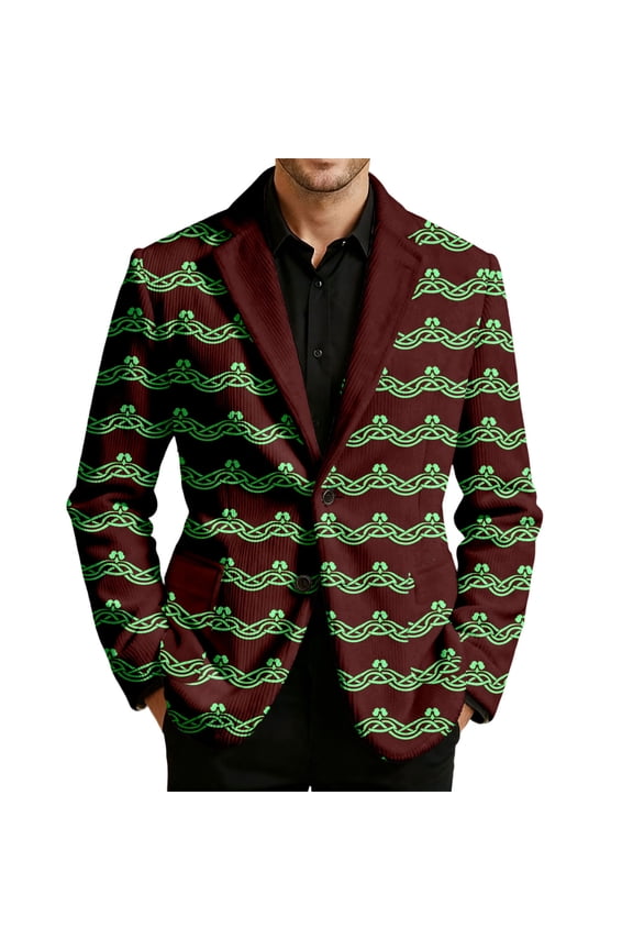 St. Patrick'S Day Saint Patrick'S Day Printed Corduroy Jacket For Men Casual Holiday Celebration And Party Wear