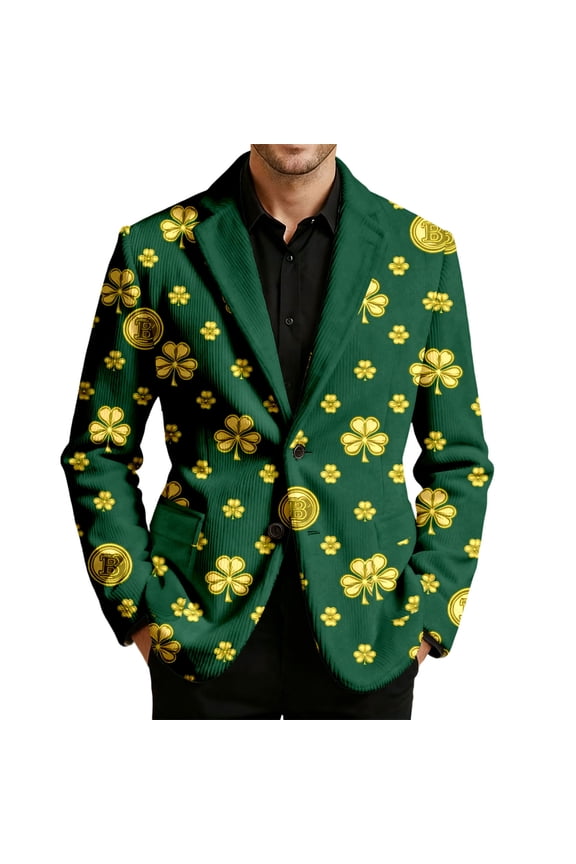 St. Patrick'S Day Saint Patrick'S Day Printed Corduroy Jacket For Men Casual Holiday Party Celebration Slim Fit Suit Coat