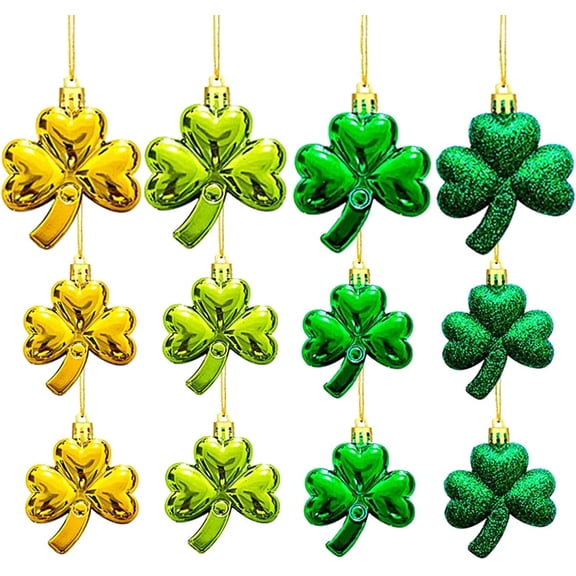 St Patrick S Day Shamrocks Ornament Decoration Mini Tree Good Luck Clover Hanging Bauble for Tree Baubles Table Shelf Festival Decorations 12 Pieces