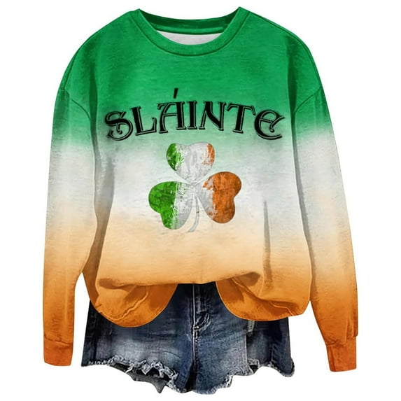 St. Patrick'S Day Sweater for Women Green Sequin Pattern Long Sleeve Women Fall Clothes,Orange,XL