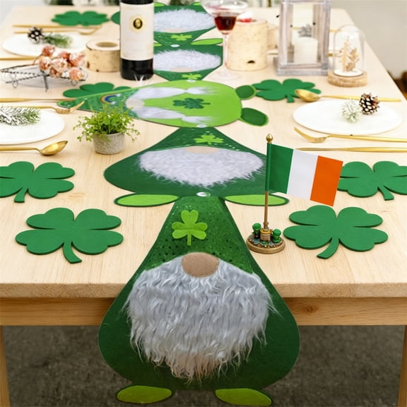 St. Patrick'S Day Table Flag, Irish Themed Table Runner With Faceless Leprechaun, Holiday Table Decor For Home Party(Multicolor)