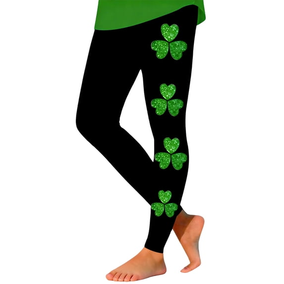 St. Patrick'S Day Themed Girls' Printed Athletic Leggings Kids Festive Holiday Stretch Pants Clothes