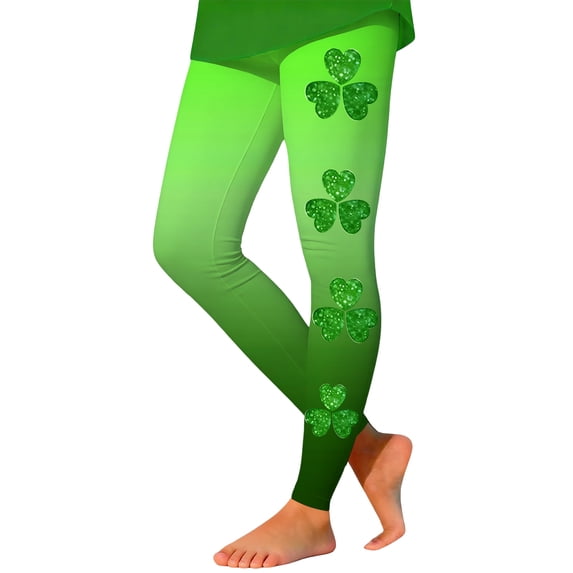 St. Patrick'S Day Themed Girls' Printed Athletic Leggings Kids Festive Holiday Stretch Pants Clothes