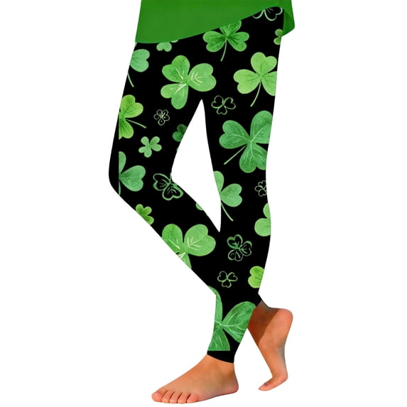 St. Patrick'S Day Themed Printed Leggings Girls Stretch Athletic Base Layer Pants Festive Design Clothes