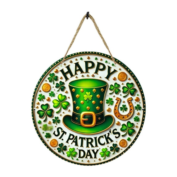 A St. Patrick'S Day Wooden Wall Hanging With Holiday Design, Durable Wood Material And Decorative Print For Living Room And Door Decor 7.87X7.87X0.12In 0.10Lb