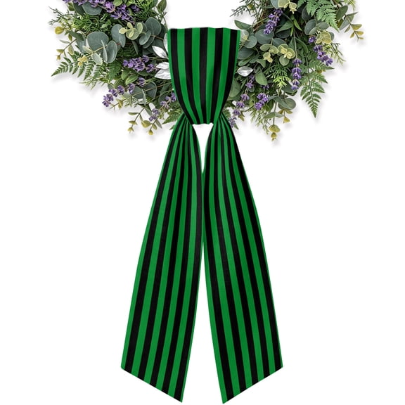 St. Patrick Wreath Sash for Front Door, Green Black Stripes Satin Wreath Ribbon Bow Accessory Garland Home Decor for Doorway Porch Yard 4.5x56