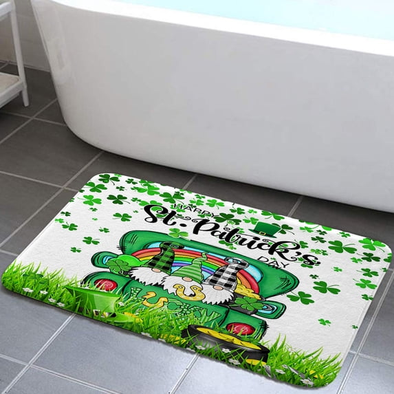 St. Patrick's Bathroom Rugs, Shamrock Rug St. Patrick's Day Bath Mats Absorbent Mat for Shower Bathroom, St. Patrick's Day Shamrock Non-Slip Bath Mats for Bath Room Tub Shower Floors Mats (19"X31")