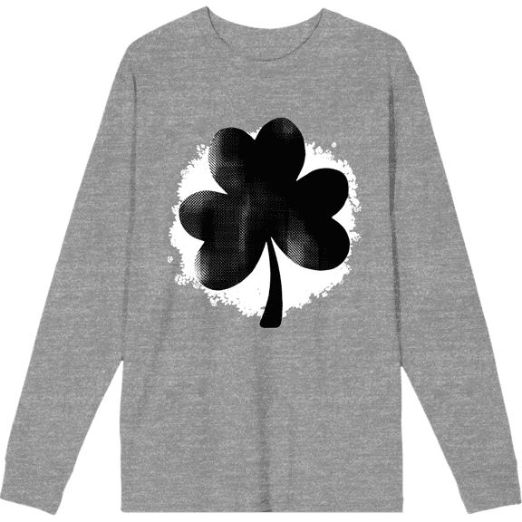 St. Patrick's Black Clover Crew Neck Long Sleeve Heather Gray Adult Tee
-Small