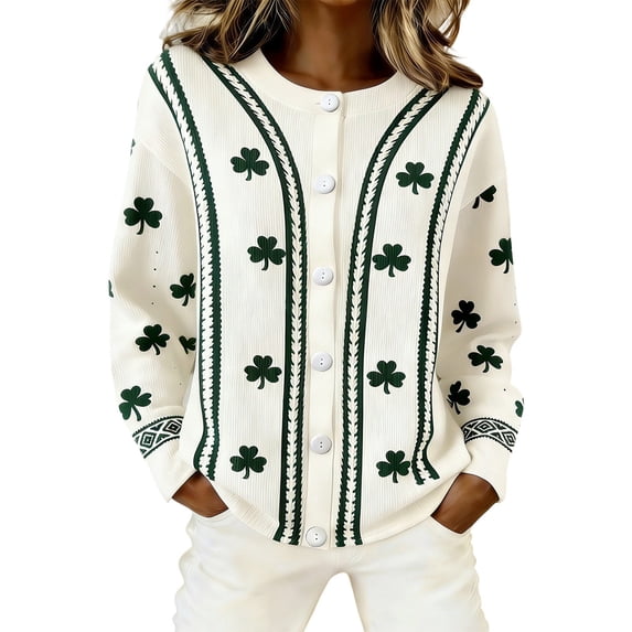 St. Patrick's Cardigan Sweaters Plus Size for Women Trendy Spring Fashion 2026 Long Sleeve Knit Clothing Outfits,White,5XL