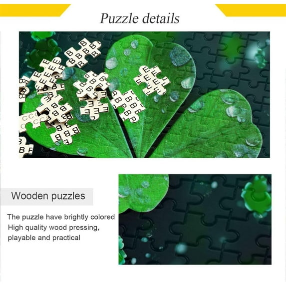 St. Patrick's Clover Wooden Jigsaw Puzzles, Intellectual Entertainment Educational Puzzles Fun Family Game Creative Gift for Friends Parents Grandparents, 1000 Pieces