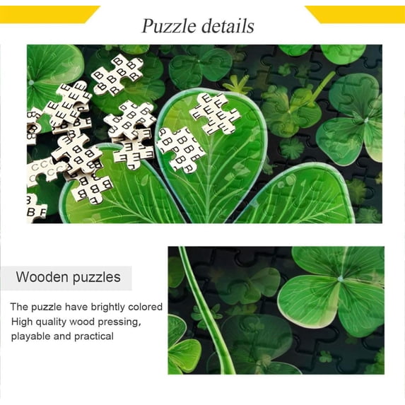 St. Patrick's Clover Wooden Jigsaw Puzzles, Intellectual Entertainment Educational Puzzles Fun Family Game Creative Gift for Friends Parents Grandparents, 1000 Pieces