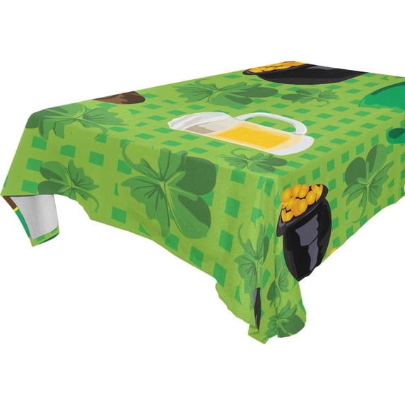 St Patrick's Coin Clover Tablecloth Rectangle Colorful Table Cloth Large Square Table Cover for Dining Kitchen Party 54"x54" Decor Gift