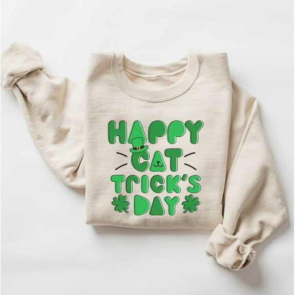St Patrick's Cute Cat Sweatshirt, Happy St Cat Trick's Day Sweatshirt, Cat Long Sleeve Shirt, Cute Cat Lover Gift, Pet Lover Sweater Sweatshirt All Size S-5XL