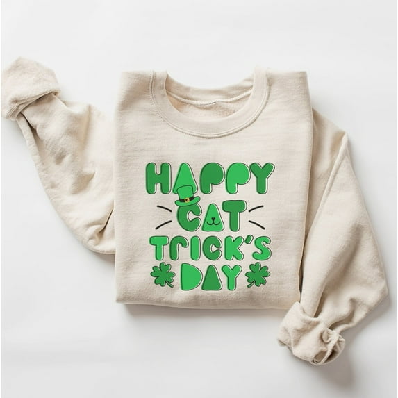 St Patrick's Cute Cat Sweatshirt, Happy St Cat Trick's Day Sweatshirt, Cat Long Sleeve Shirt, Cute Cat Lover Gift, Pet Lover Sweater Tshirt All Size S-5XL