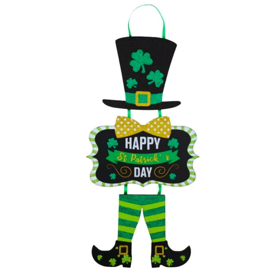 St. Patrick's Dangling Wall Decoration, 18x8.5 in. Leprechaun Feet with Buckled Shoes and Green-striped Stockings MDF Lucky Hanging Door Home Office Classroom Party Decor & CUSTOM Storage Carrier