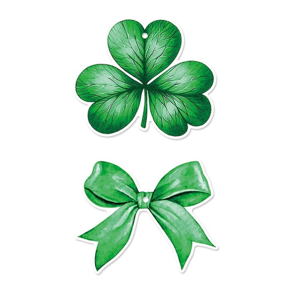 St. Patrick's Day 18Pcs Shamrock Hanging Decoration, Green Clover Gift Tags with Pre-Punched Holes for Irish Holiday Party & Gifting