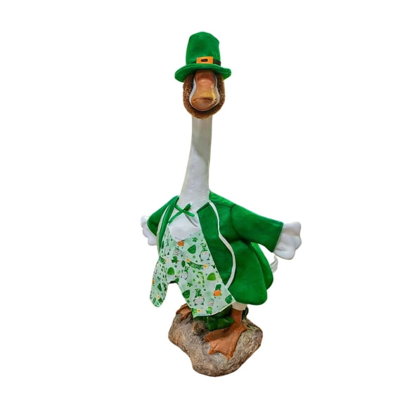 St. Patrick's Day 23" Porch Goose Outfit with Green Clover Print Top Hat for Yard Goose Statue Party Holiday Decor