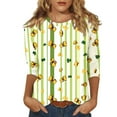 St. Patrick's Day 3/4 Sleeve Tops for Women Green Shamrock Print T