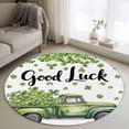 thumbnail image 1 of St Patrick's Day 3ft Area Rug, Green Truck Lucky Shamrock Four Leaf Spring Washable Non-Slip Small Round Rugs for Entryway Bedroom Kitchen, Soft Circle Carpet for Dining Room, Playroom Nursery Rug, 1 of 9