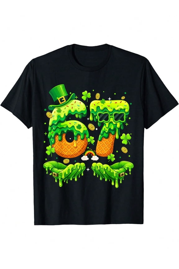 St. Patrick's Day 67th Birthday T-Shirt Lucky Shamrock Green Graphic Tee for Men and Women