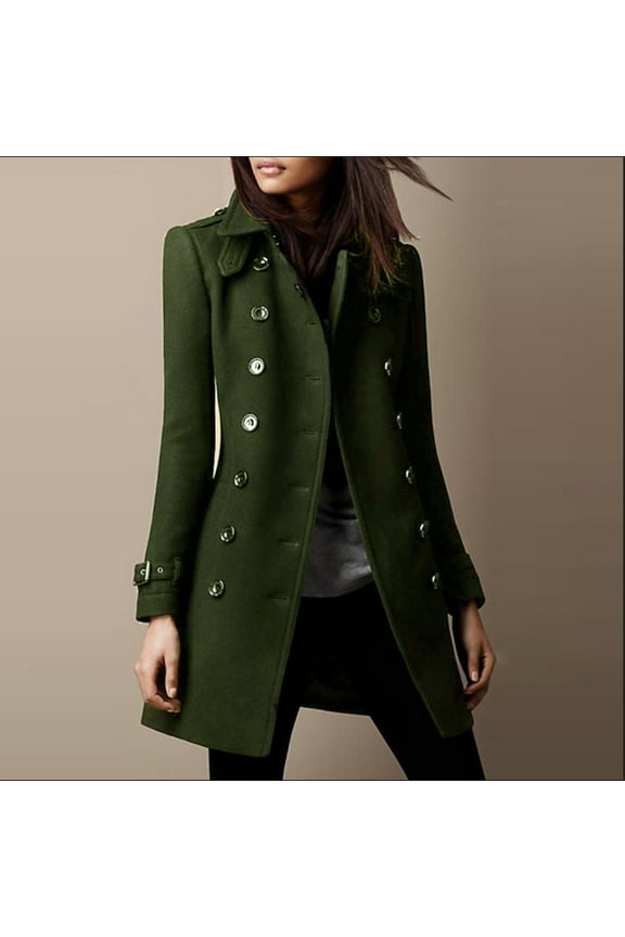 St. Patrick's Day AXXD Army Green Winter Coats For Women Plus Size Winter Long Sleeve V-Neck Woolen Oversolid Color Button Overcoat For Lady Size M(US:6)