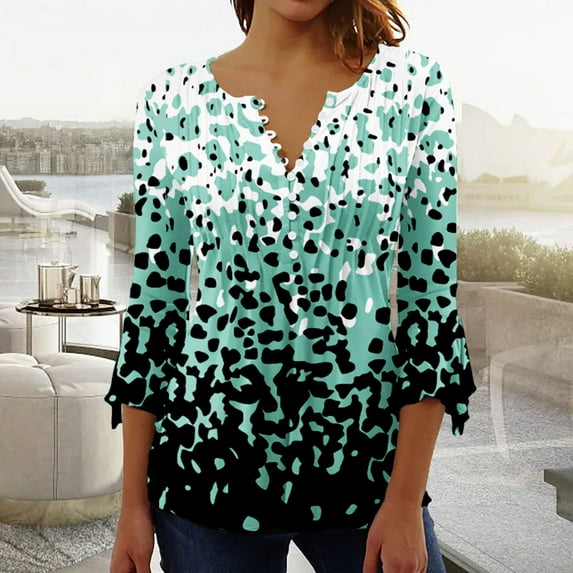 St. Patrick's Day AXXD Button Down Shirts for V-neck Printed Summer 3/4 Sleeves Womens Plus Graphic Tees Clearance Green 4