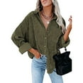 thumbnail image 1 of St. Patrick's Day AXXD Corduroy Long Sleeve Turn-Down Collar Solid Pocket Button Vantage Tops Jackets for Women Dressy Clearance Army Green Size M(Us:6), 1 of 8