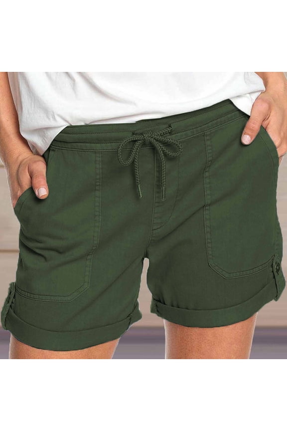 St. Patrick's Day AXXD Ladies Bike Shorts,Pockets Elastic Waist Solid Gym Shorts Women Army Green 6