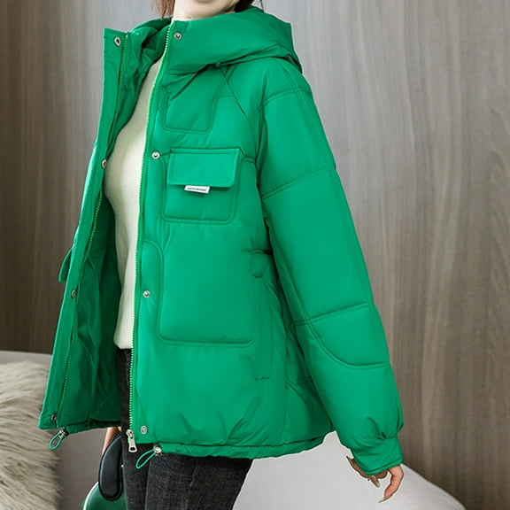 St. Patrick's Day AXXD Womens Bomber Jacket Hood Loose Velvet Warm Long Sleeve Solid Color Zip Bomber Coat Jacket Green Size XL(US:10)