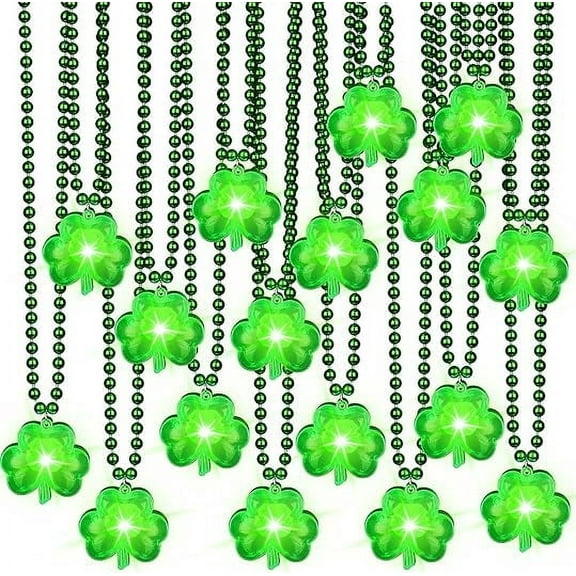 St. Patrick's Day Accessories Green Light up Shamrocks Necklaces St Patrick Day Beads Led Green Shamrock Necklace Irish Metallic for Irish St. Patrick Party Dressing up Costume Supplies