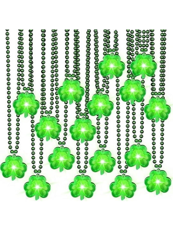 St. Patrick's Day Accessories Green Light up Shamrocks Necklaces St Patrick Day Beads Led Green Shamrock Necklace Irish Metallic for Irish St. Patrick Party Dressing up Costume Supplies