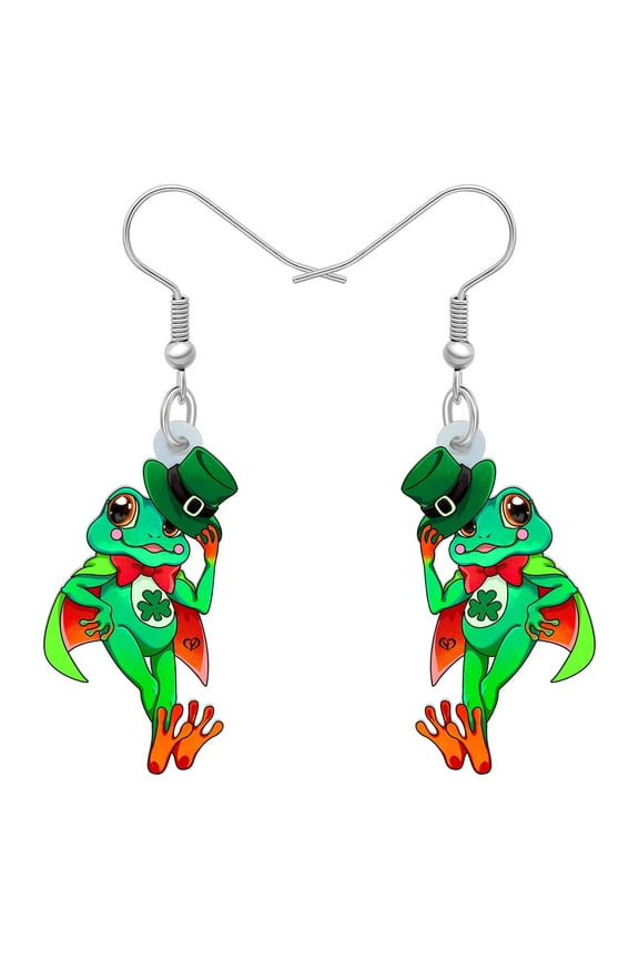 St.Patrick's Day Acrylic Green Frog Earrings Dangle Jewelry for Women Animals Lovers Charm Party Gift