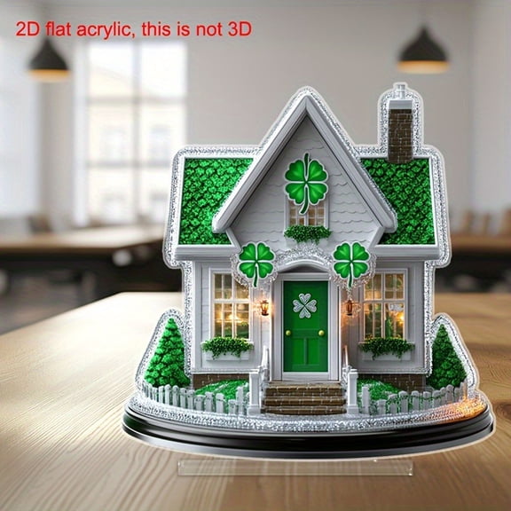 St. Patrick's Day Acrylic House Decor 2D,Festive Flat Ornament for Tabletop Display Adds Irish Celebration Touch,Compact Lightweight Decorative Accent for Home Office Mantel and Shelf Display-A