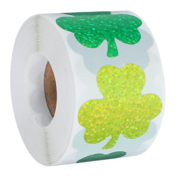 St. Patrick's Day Adhesive Sticker Shamrock Stickers Roll for Festival Room Decor Green Self-Adhesive Decorative Label Stickers