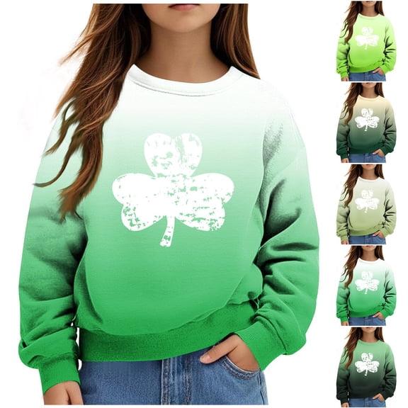 St.Patrick's Day Agkizg Toddler Baby Girls Summer Tops, Long Sleeve T-shirt for Kids, Toddler Girls Casual Pullover Blouse Tee Children Green Printing Crewneck T Shirts, Sizes 9-10 Years