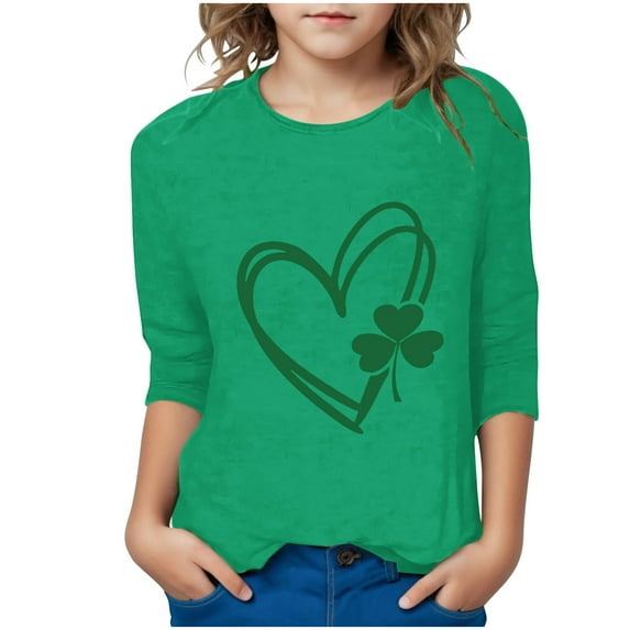 St.Patrick's Day Agkizg Toddler Baby Girls Summer Tops, Short Sleeve T-shirt for Kids, Toddler Girls 3/4 Sleeve Blouse Tee Children Green Printing Crewneck T Shirts, Sizes 7-8 Years