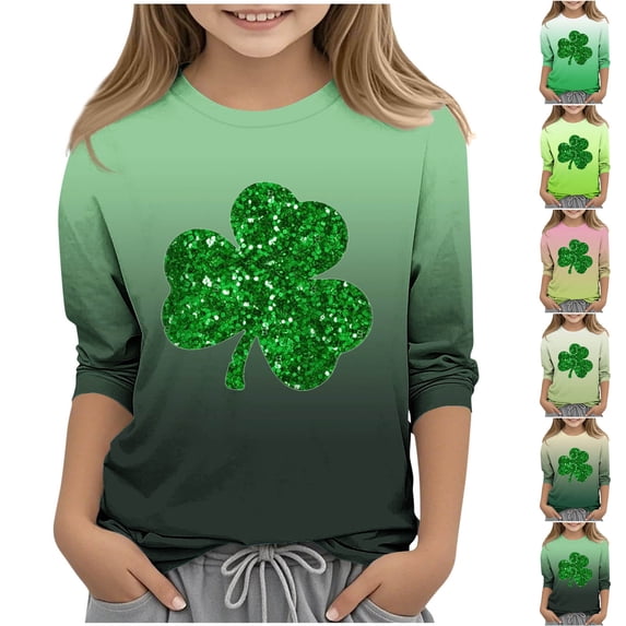 St.Patrick's Day Agkizg Toddler Baby Girls Summer Tops, Short Sleeve T-shirt for Kids, Toddler Girls 3/4 Sleeve Blouse Tee Children Green Printing Crewneck T Shirts, Sizes 9-10 Years