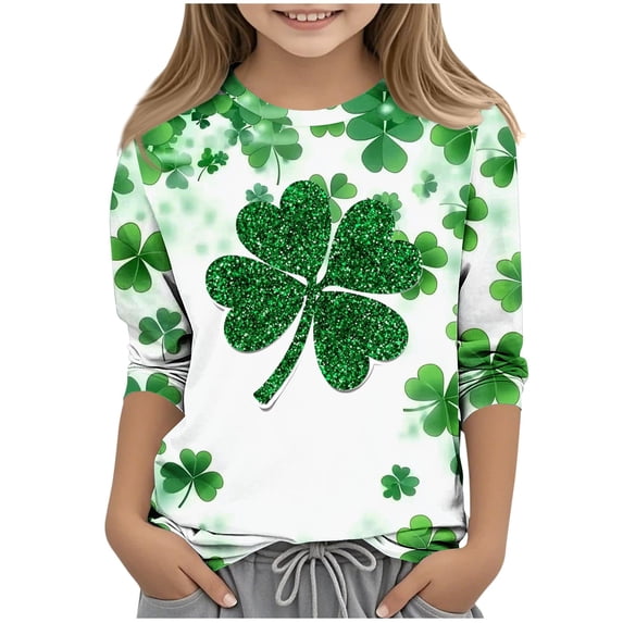 St.Patrick's Day Agkizg Toddler Baby Girls Summer Tops, Short Sleeve T-shirt for Kids, Toddler Girls 3/4 Sleeve Blouse Tee Children Green Printing Crewneck T Shirts, Sizes 9-10 Years