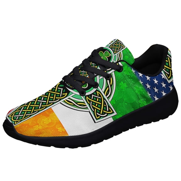 St Patrick's Day American flag Irish Celtic Cross Shoes Sneakers for Women Men Black Size 3.5