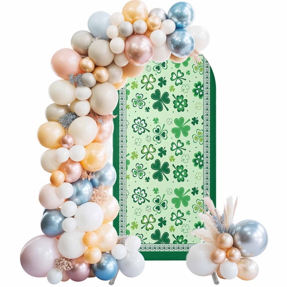St. Patrick's Day Arch Backdrop Cover 4x1.65 Ft, Spandex Wedding Arch Stand Cover, Lucky Shamrock Clover Green Plant Round Top Stretch Fitted Background Covers for Birthday Ceremony Party Decor