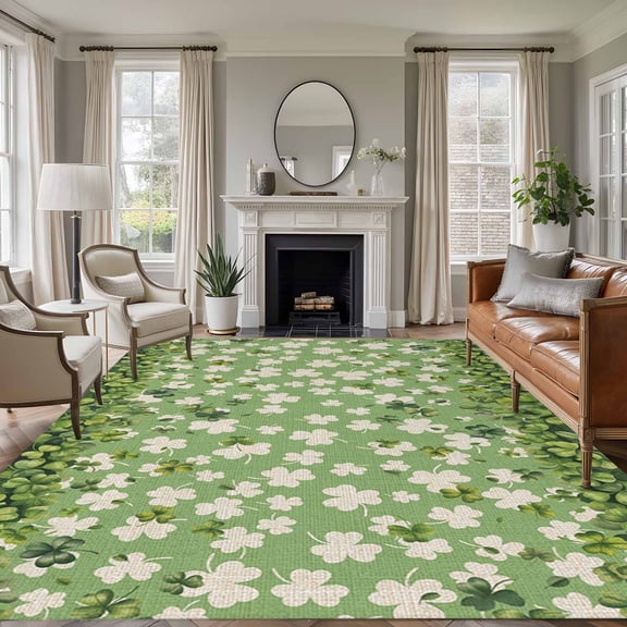 St. Patrick's Day Area Rug 5x7 Washable Rug Non Slip Spring Lucky Shamrock Plants Green Large Area Rug Soft Stainresistant Indoor Floor Carpet for Living Room Bedroom Home Office Dining Room Nursery