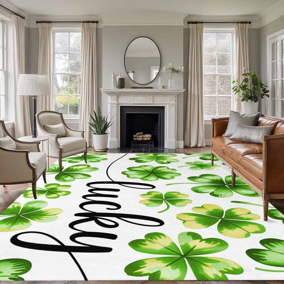 St Patrick's Day Area Rug 6x9 Washable Rug Non Slip Lucky Shamrock Leaf Plants Spring Green Large Area Rug Soft Stainresistant Indoor Floor Carpet for Living Room Bedroom Home Office Dining Room
