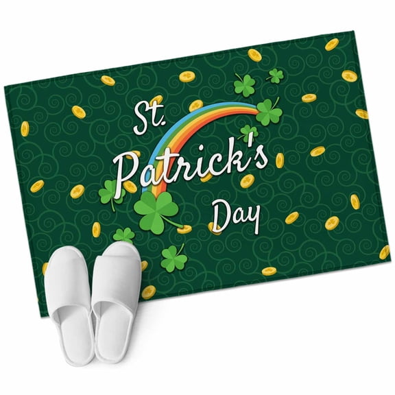 St. Patrick's Day Area Rugs Collection 2'x3', Green Shamrock Rainbow Gold Coin Simple Non Slip Indoor Rectangle Throw Runner Rug Floor Mat Carpet for Living Room Dining Table Bedroom Nursery