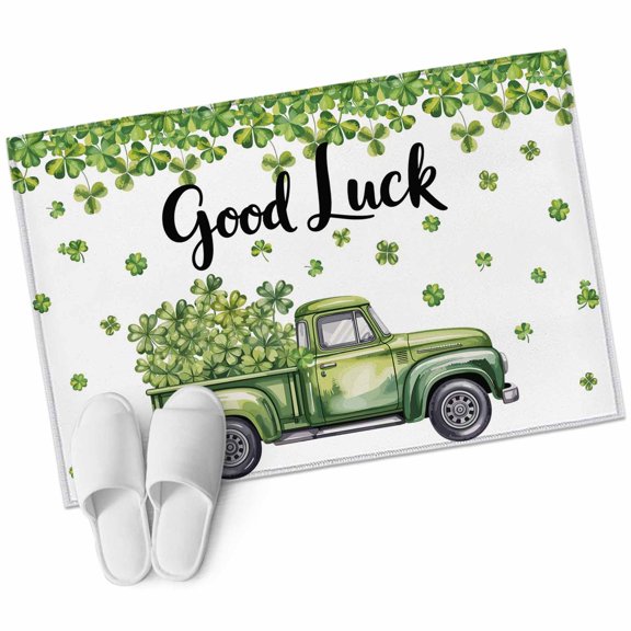 St Patrick's Day Area Rugs Collection 2'x3', Green Truck Lucky Shamrock Four Leaf Spring Non Slip Indoor Rectangle Throw Runner Rug Floor Mat Carpet for Living Room Dining Table Bedroom Nursery