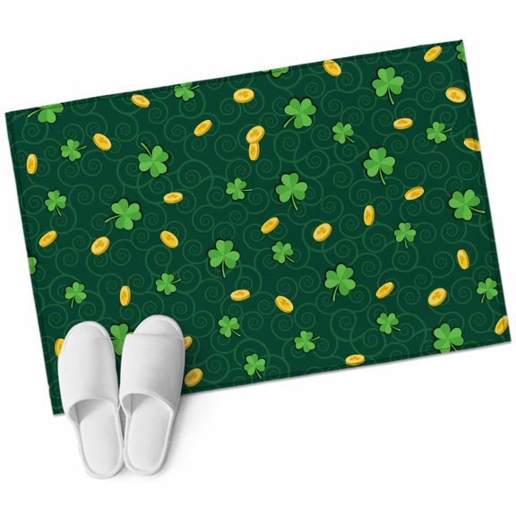 St. Patrick's Day Area Rugs Collection 2'x3', Lucky Shamrock Gold Coin Minimalist Green Non Slip Indoor Rectangle Throw Runner Rug Floor Mat Carpet for Living Room Dining Table Bedroom Nursery