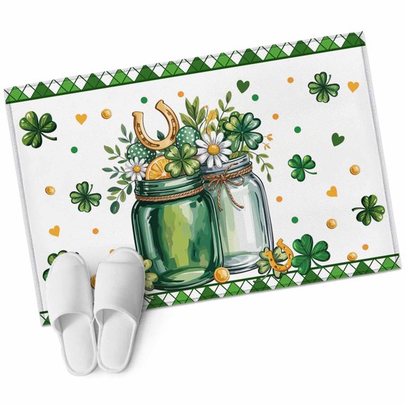 St Patrick's Day Area Rugs Collection 2'x3', Spring Shamrock Flowers Vase Gold Coin Green Non Slip Indoor Rectangle Throw Runner Rug Floor Mat Carpet for Living Room Dining Table Bedroom Nursery