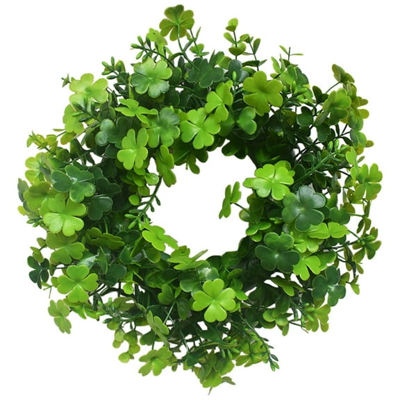 St. Patrick's Day Artificial Green Wreath, 30cm Round Hanging Garland for Front Door, Window, Indoor Outdoor Holiday Home Decoration